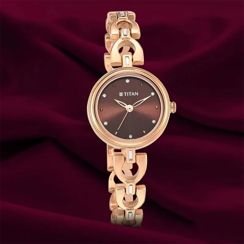 Titan Lagan Brown Dial Dial Rose Gold Ladies Watch- 2601WM04